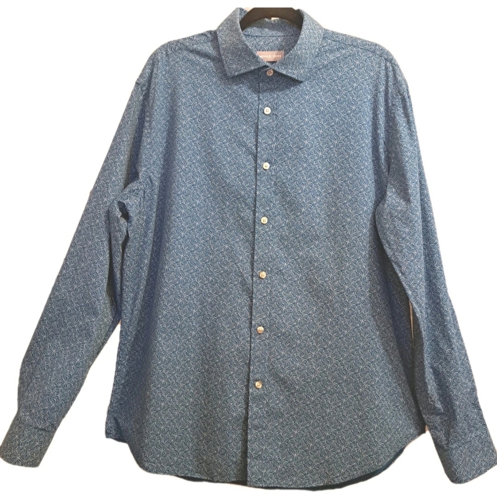 Michael Kors Slim Fit XL Button Down Blue Patterned Casual Shirt
